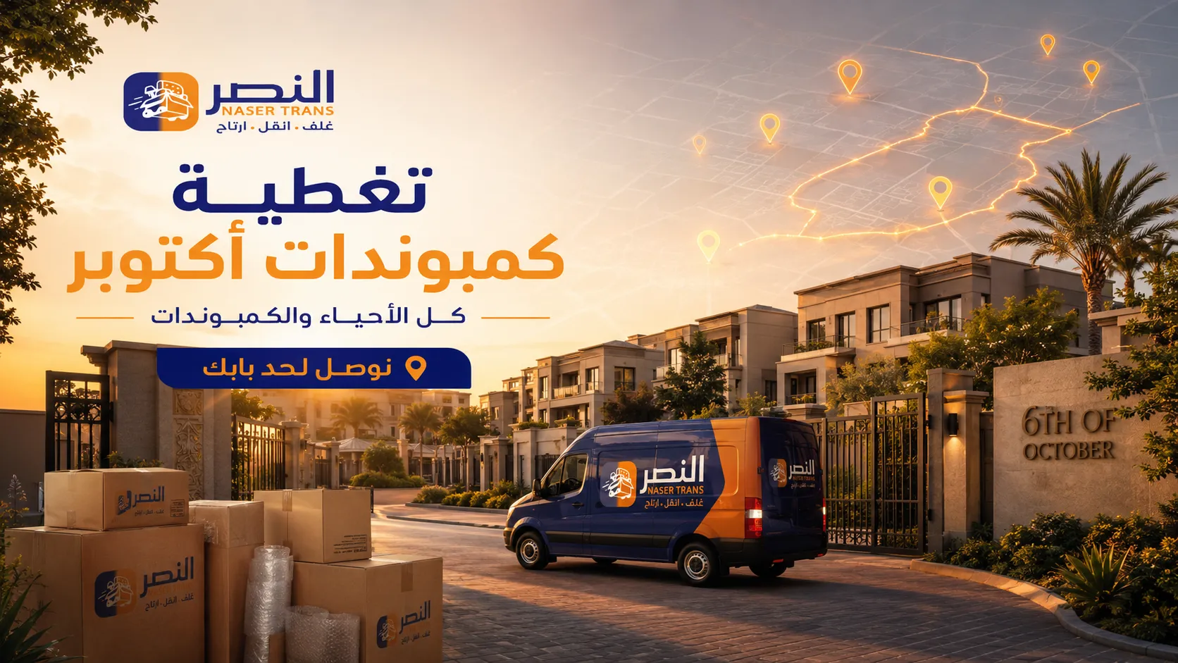 تغطية كمبوندات 6 أكتوبر — بنوصّل كراتين النصر لكل الكمبوندات والأحياء المرقّمة لحد بابك