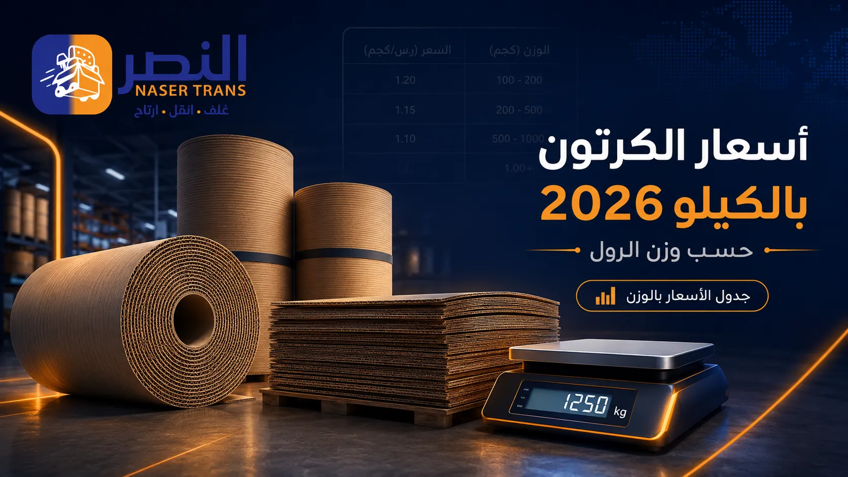جدول أسعار رول الكرتون بالكيلو حسب وزن الرول 2026 من متجر النصر