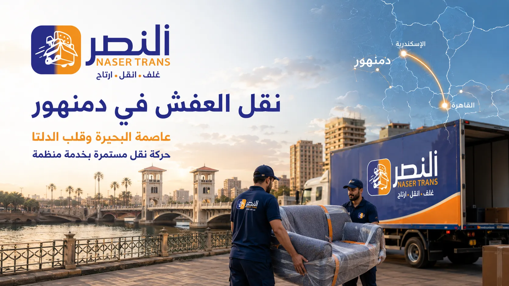 نقل عفش من دمنهور للإسكندرية مع شركة النصر في نفس اليوم
